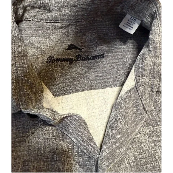 Tommy Bahama Shirt Mens L Gray‎ Hawaiian Silk Palm Tree Beach Retro Vintage - Picture 9 of 12